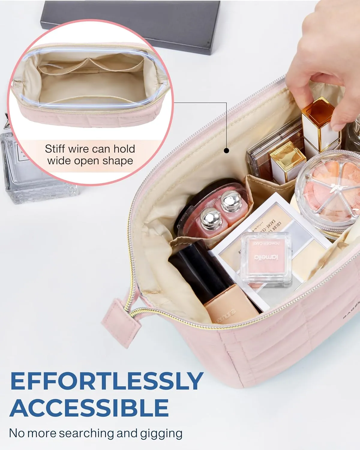 BAGSMART Makeup Bag Travel Cosmetic Bag, Puffy Padded Make Up Bags for Women Makeup Organizer Case, Wide-open Pouch Purse Travel Essentials Toiletries Accessories Brushes, Teal
