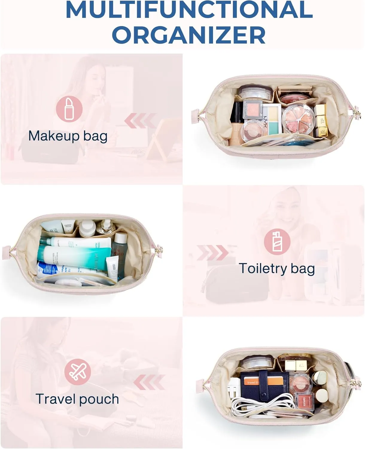 BAGSMART Makeup Bag Travel Cosmetic Bag, Puffy Padded Make Up Bags for Women Makeup Organizer Case, Wide-open Pouch Purse Travel Essentials Toiletries Accessories Brushes, Teal