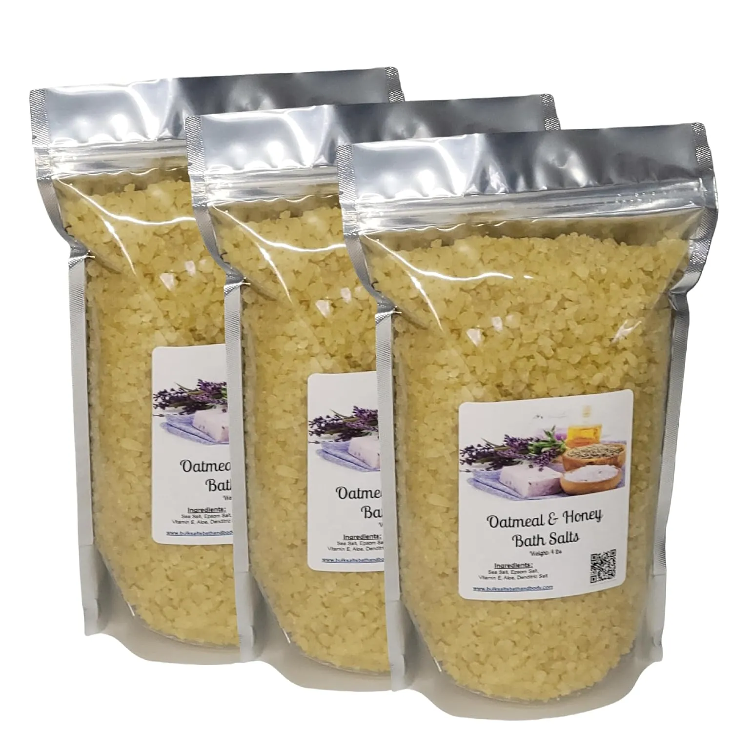 Bath Salts | (3) 4lb Bags (192 oz.) | Oatmeal & Honey Scent | Epsom Salt | Sea Salt | Bathing | Body Care | Beauty | Relaxation | Spa | Pedicure | Manicure