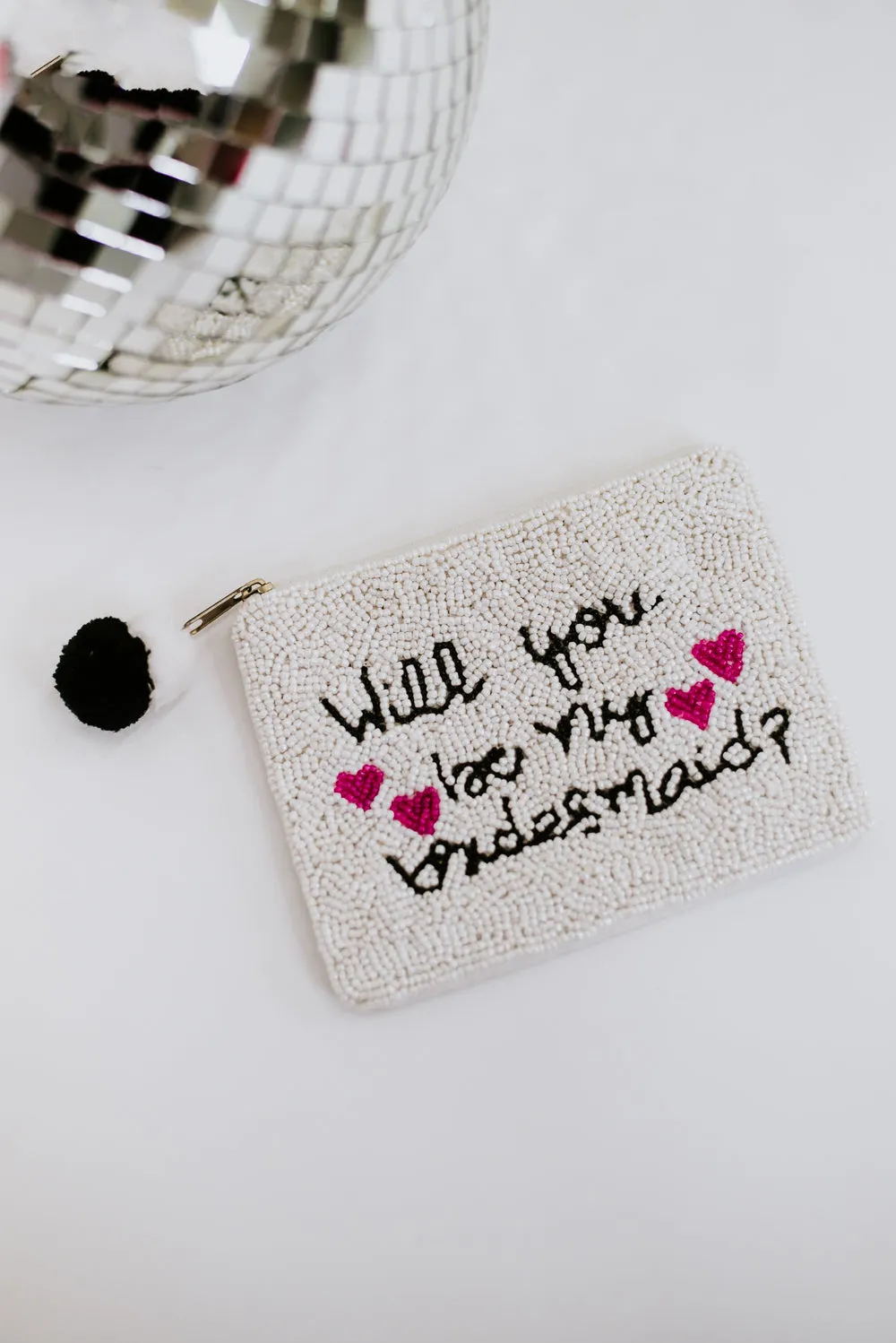 Be My Bridesmaid Beaded Clutch, White