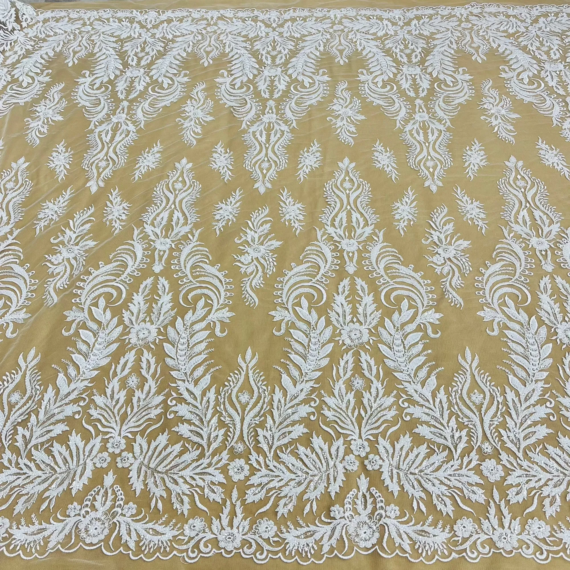 Beaded & Sequined Lace Fabric Embroidered on 100% Polyester Net Mesh | Lace USA - GD-13322