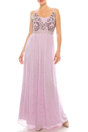 Beaded Bodice Sequined A-Line Dress In Lilac