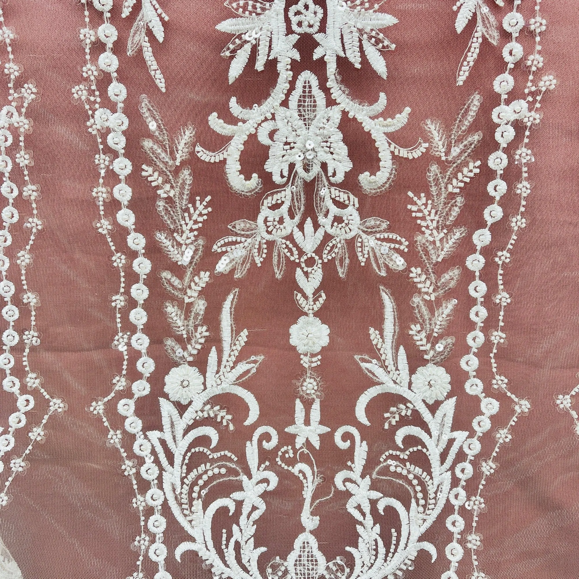 Beaded Lace Fabric Embroidered on 100% Polyester Net Mesh | Lace USA - GD-237341