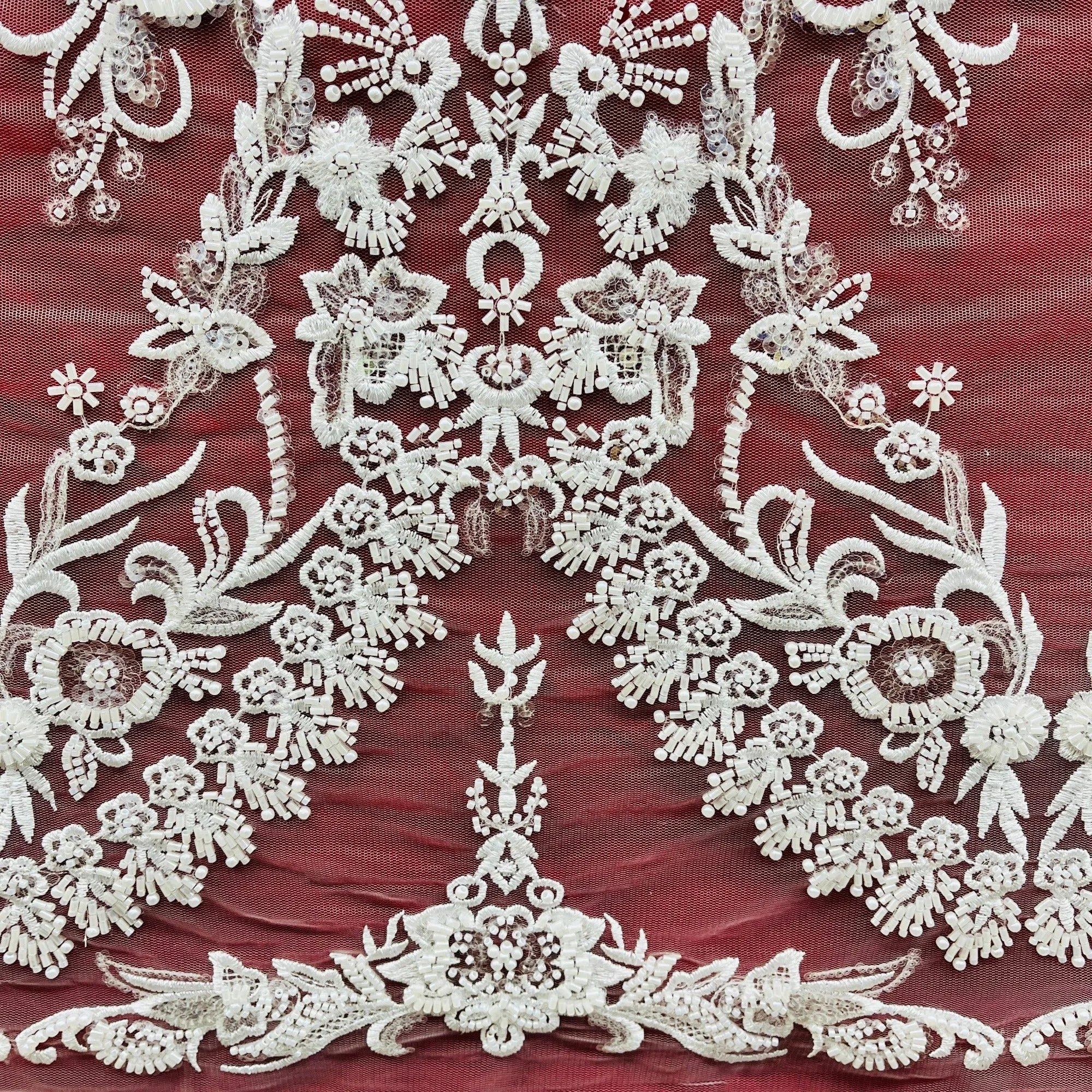 Beaded Lace Fabric Embroidered on 100% Polyester Net Mesh | Lace USA - GD-237341