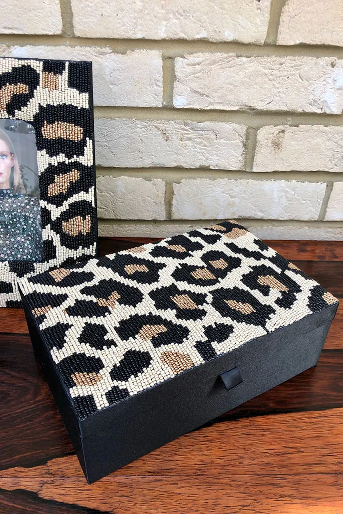 Beaded Leopard Patterned Trinket Box