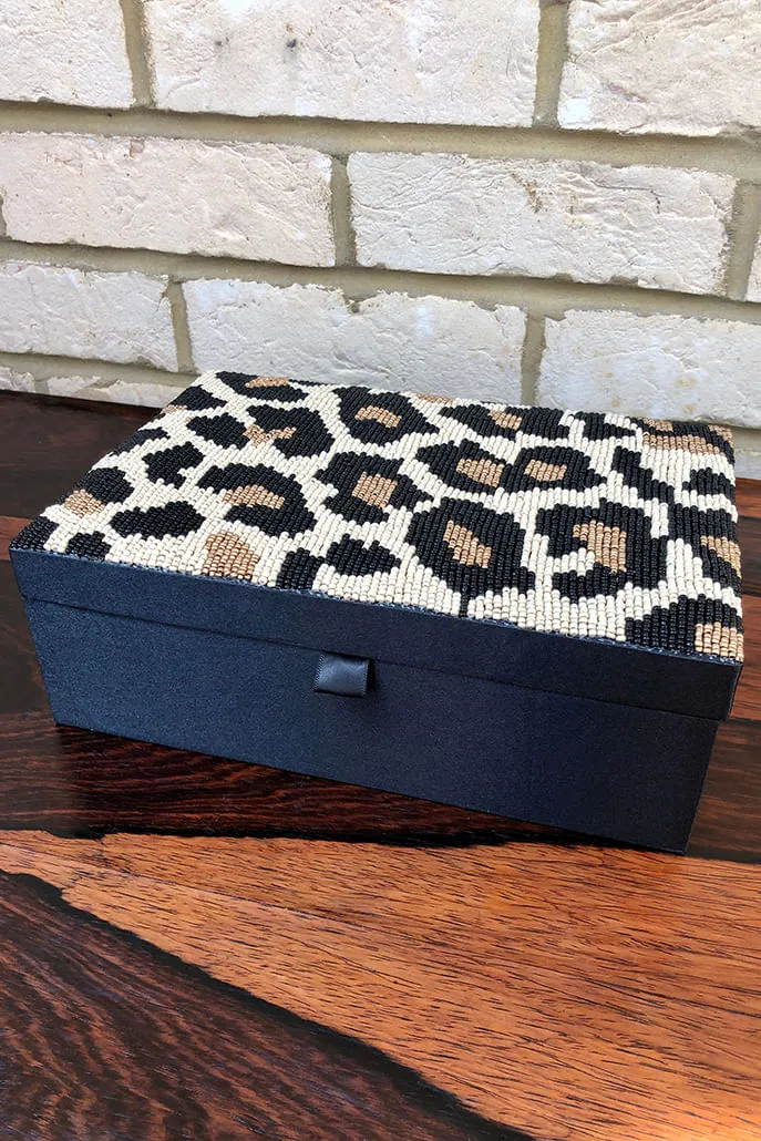 Beaded Leopard Patterned Trinket Box