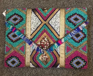 Beaded Sequin Clutch - Teal