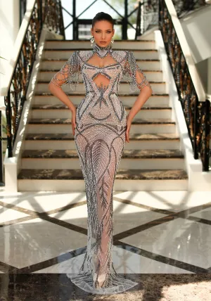BEADED SILVER & WHITE EMBELLISHED SHOULDERS