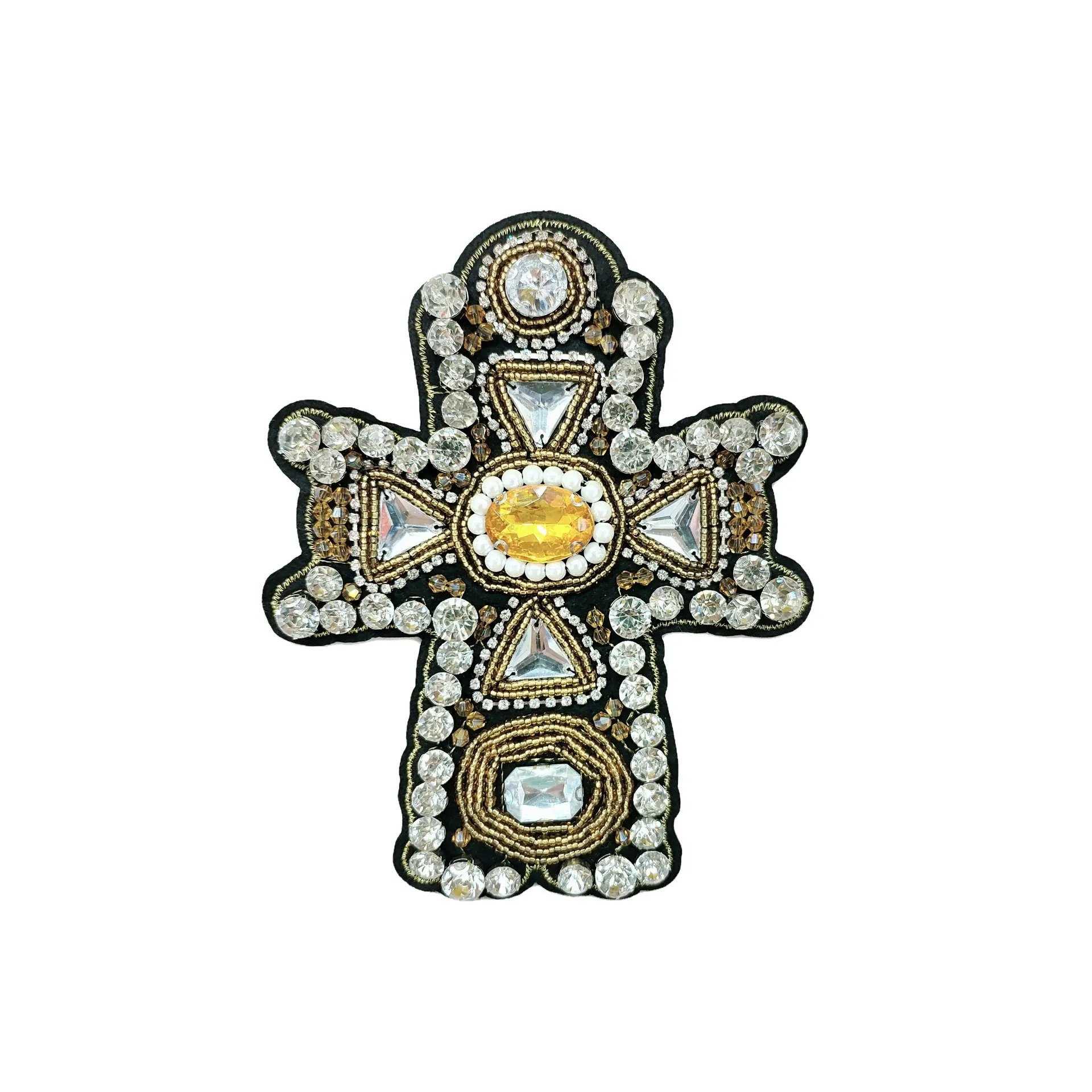Beaded Vintage Cross Applique Rhinestone-Embellished 3D Patch 5 Pack