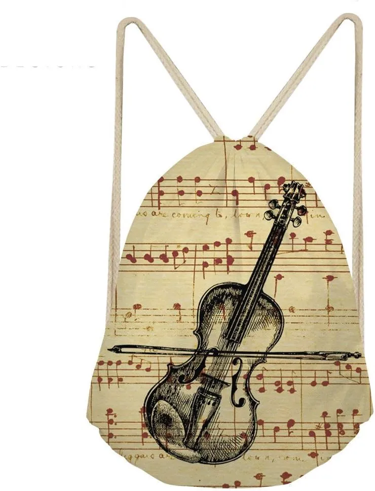 Beauty Collector School Drawstring Backpack Violin Music Class Bookbags for Teens