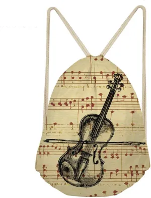 Beauty Collector School Drawstring Backpack Violin Music Class Bookbags for Teens
