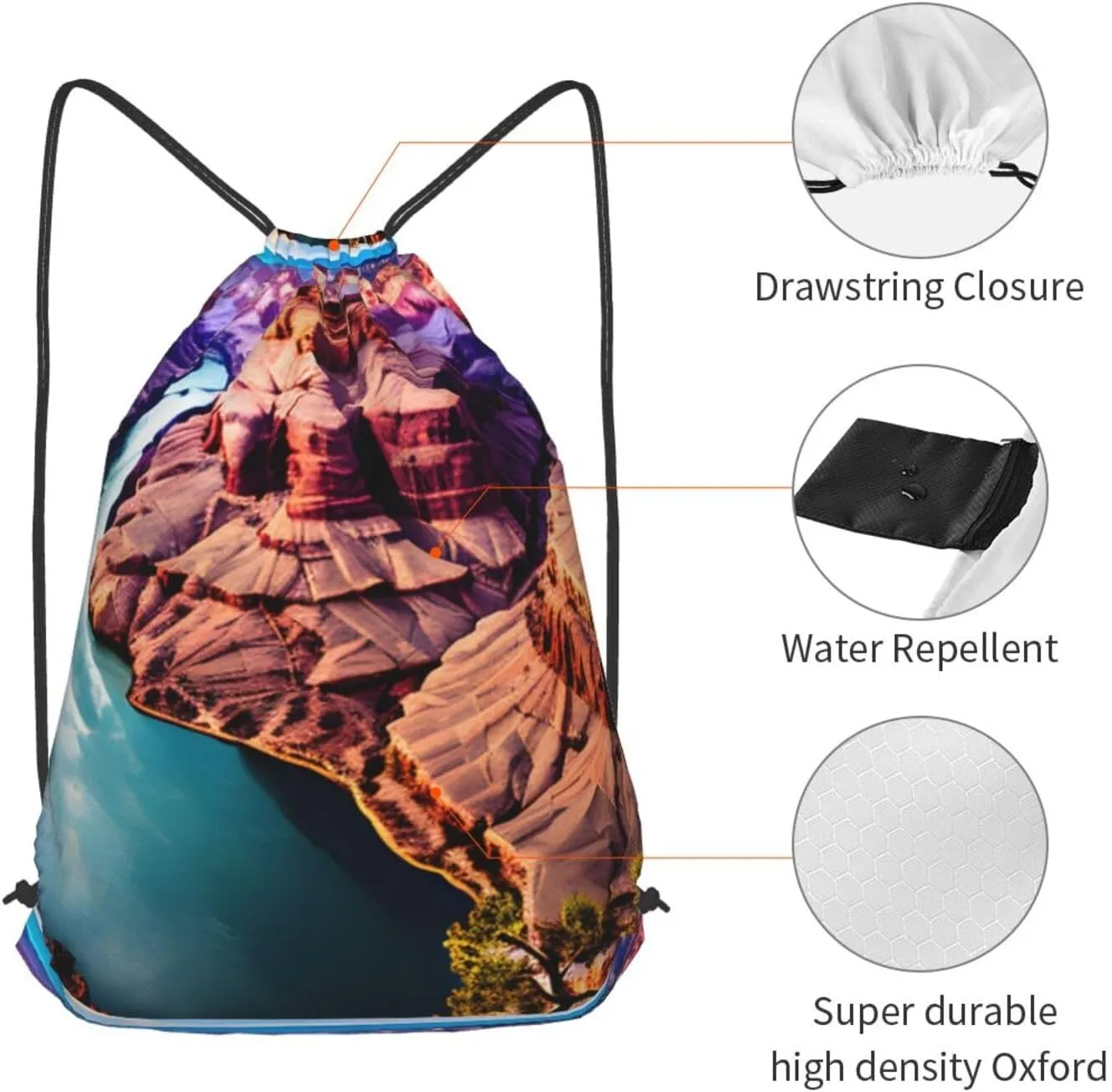 Beauty Grand Canyon Drawstring Cinch Backpack Polyester Sack Pack String Bag For Hiking Camping Adventure