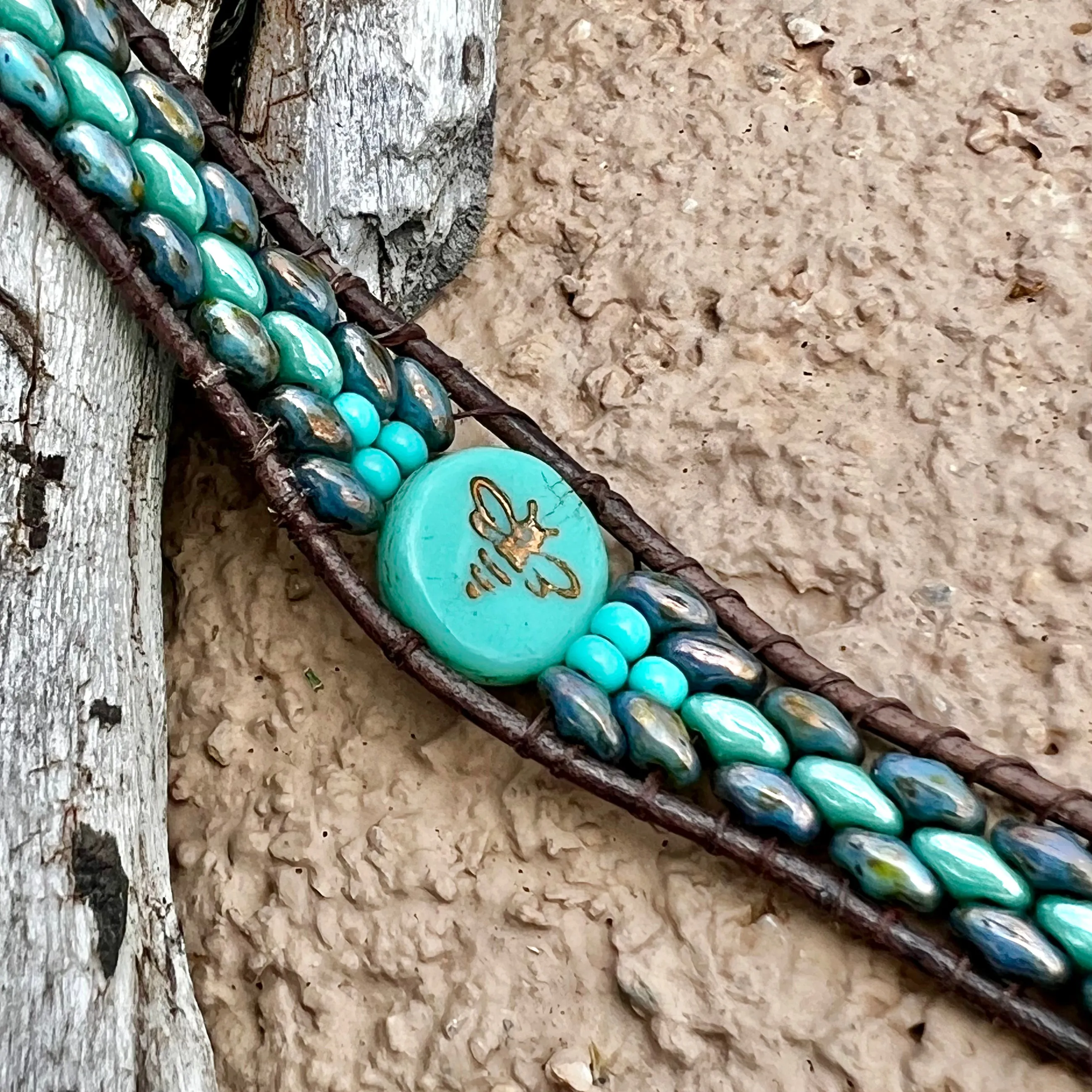 “Bee Happy” turquoise bracelet