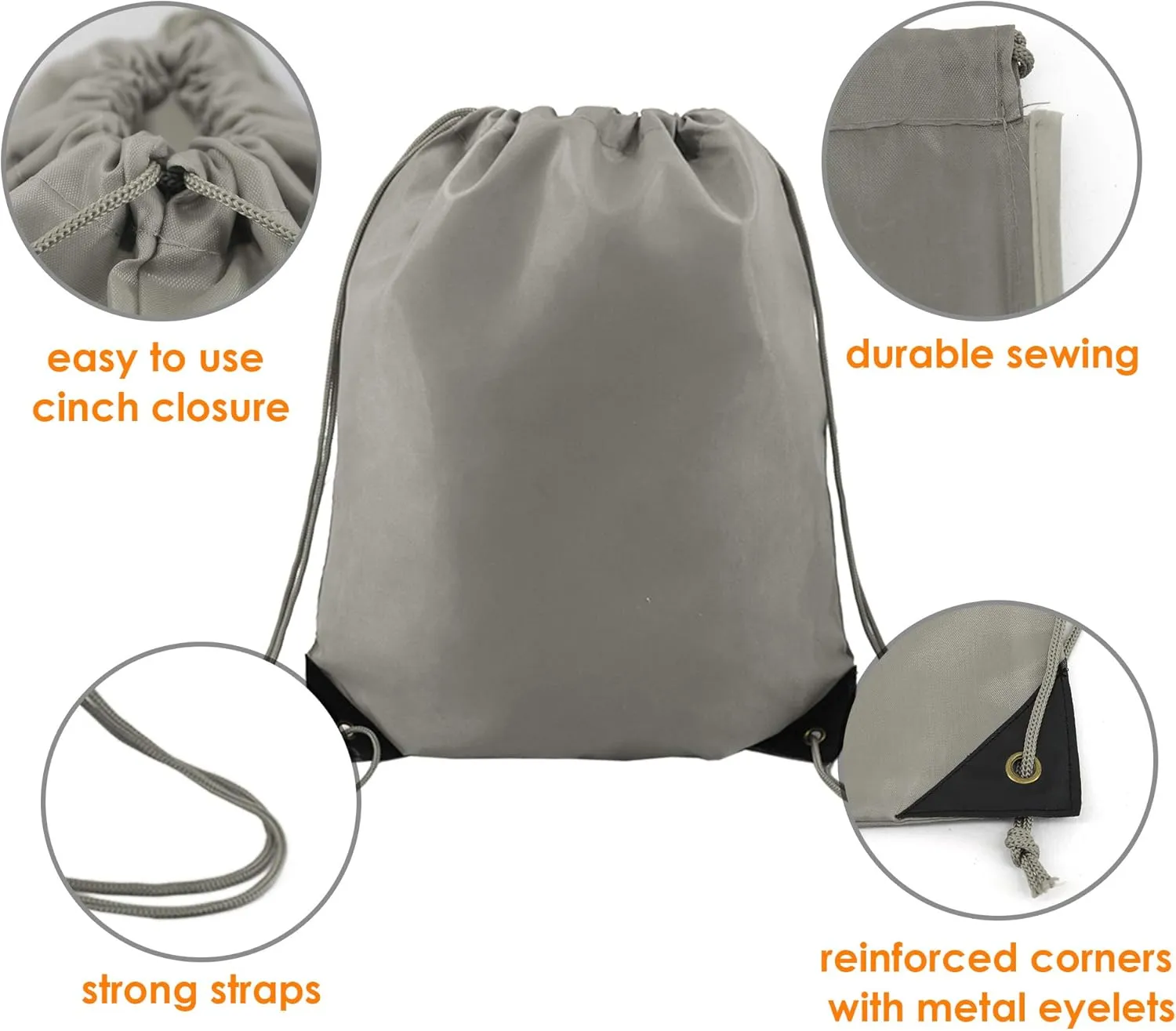 BeeGreen 20 Pieces Gray Drawstring Backpack Bags Bulk Nylon Gym Backpacks Cinch Sinch Christmas Bag for DIY Travel Sports Sack Personlized Sackpacks for Heat Vinyl