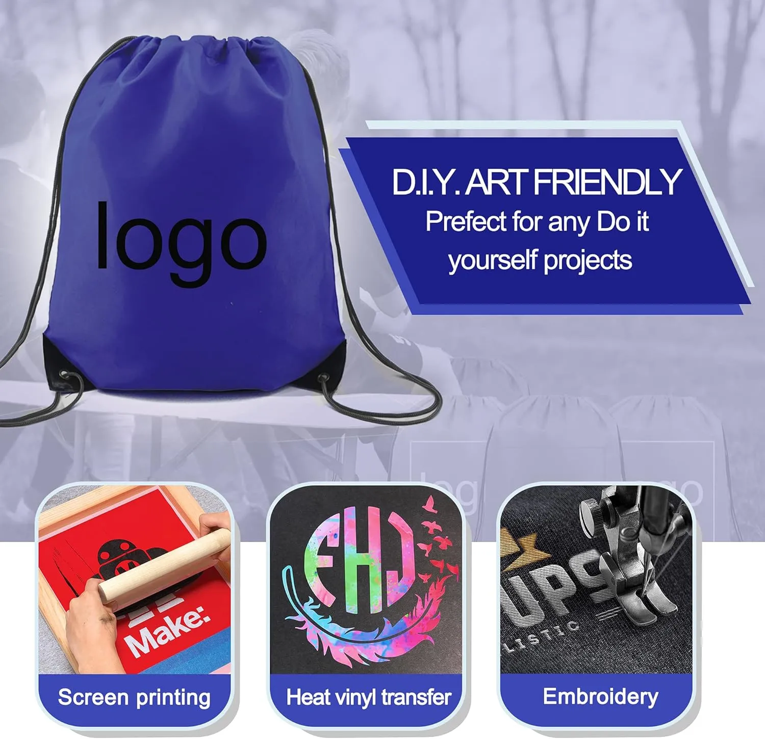 BeeGreen 20 Pieces Royal Blue Drawstring Backpack Bags Bulk Large Personalized Christmas String Bag Perfect for DIY Gym Cinch Sack Solid for Women and Men