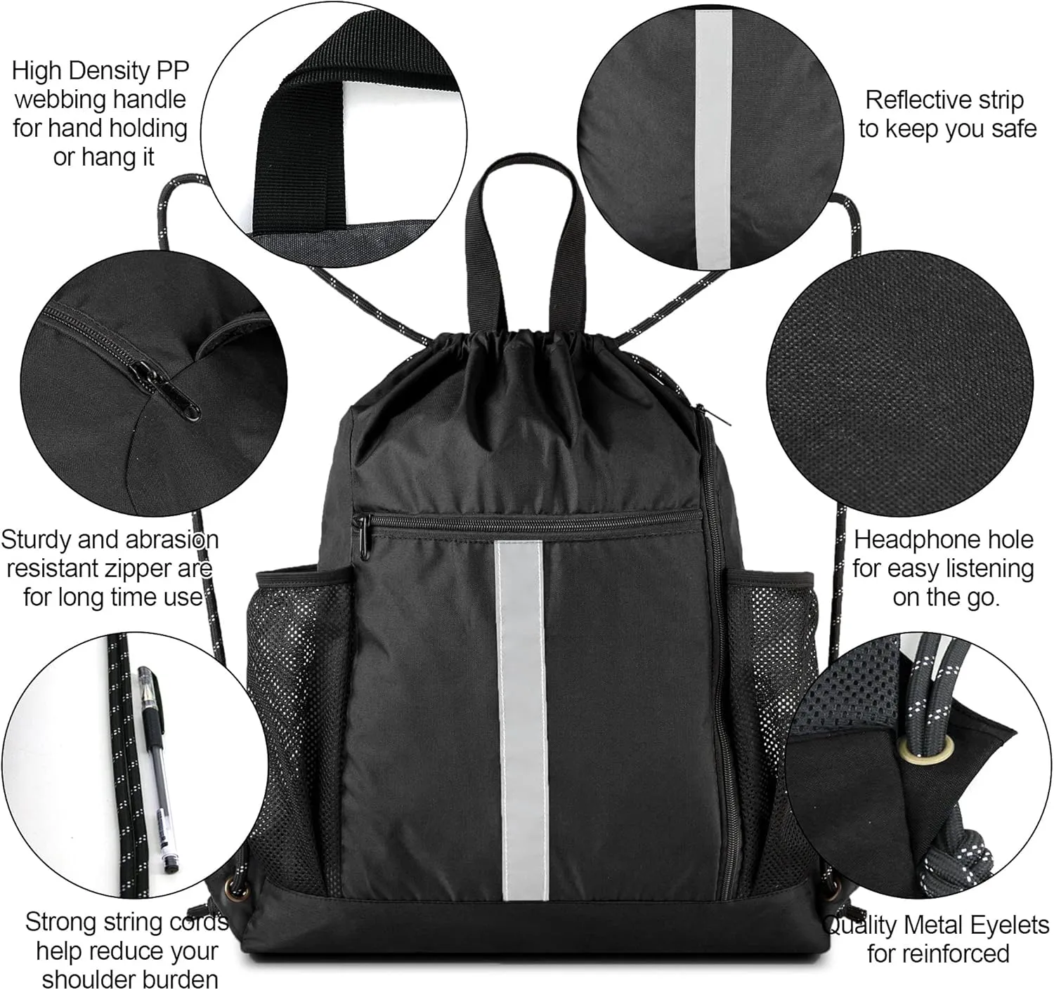 BeeGreen Drawstring Backpack Sports Gym Bag With Shoe Compartment and Two Water Bottle Holder …