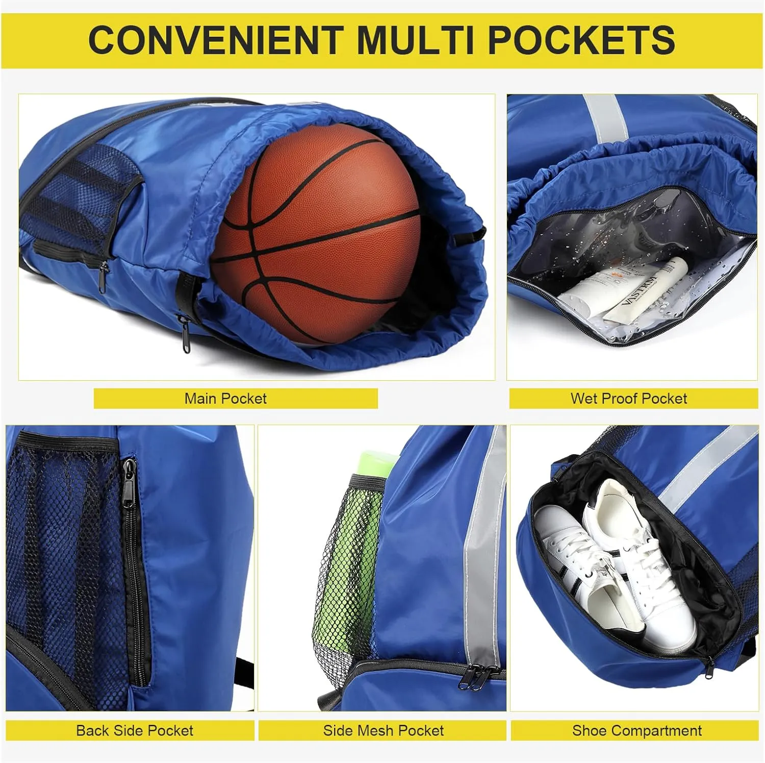 BeeGreen Drawstring Backpack Sports Gym Bag With Shoe Compartment and Two Water Bottle Holder …