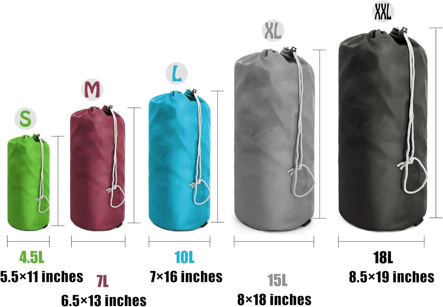 BeeGreen Small-Drawstring Pouch-Bags 6 Pack with Dust Flap Stuff Sack Bags for Travel, Camping, Outdoor Products
