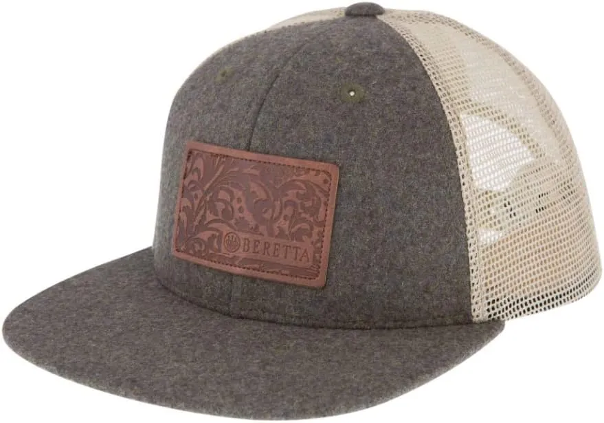 Beretta Men's Engraved Patch Wool Flanel Mesh Back Flat Bill Trucker Hat