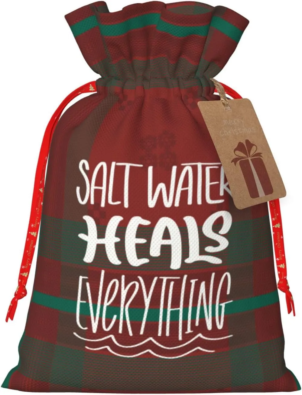 BIGKEULY Saltwater Heals Everything Christmas Gift Bags Christmas Coarse Linen Drawstring Gift Bags
