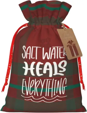 BIGKEULY Saltwater Heals Everything Christmas Gift Bags Christmas Coarse Linen Drawstring Gift Bags