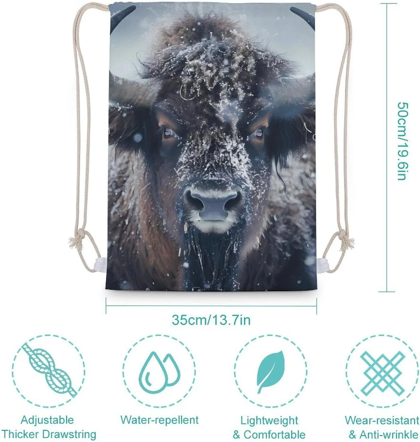 Bison Snowstorm Drawstring Backpack Lightweight Sports Gym Bag String Bag for Men Women 35x50cm