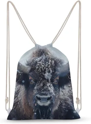 Bison Snowstorm Drawstring Backpack Lightweight Sports Gym Bag String Bag for Men Women 35x50cm