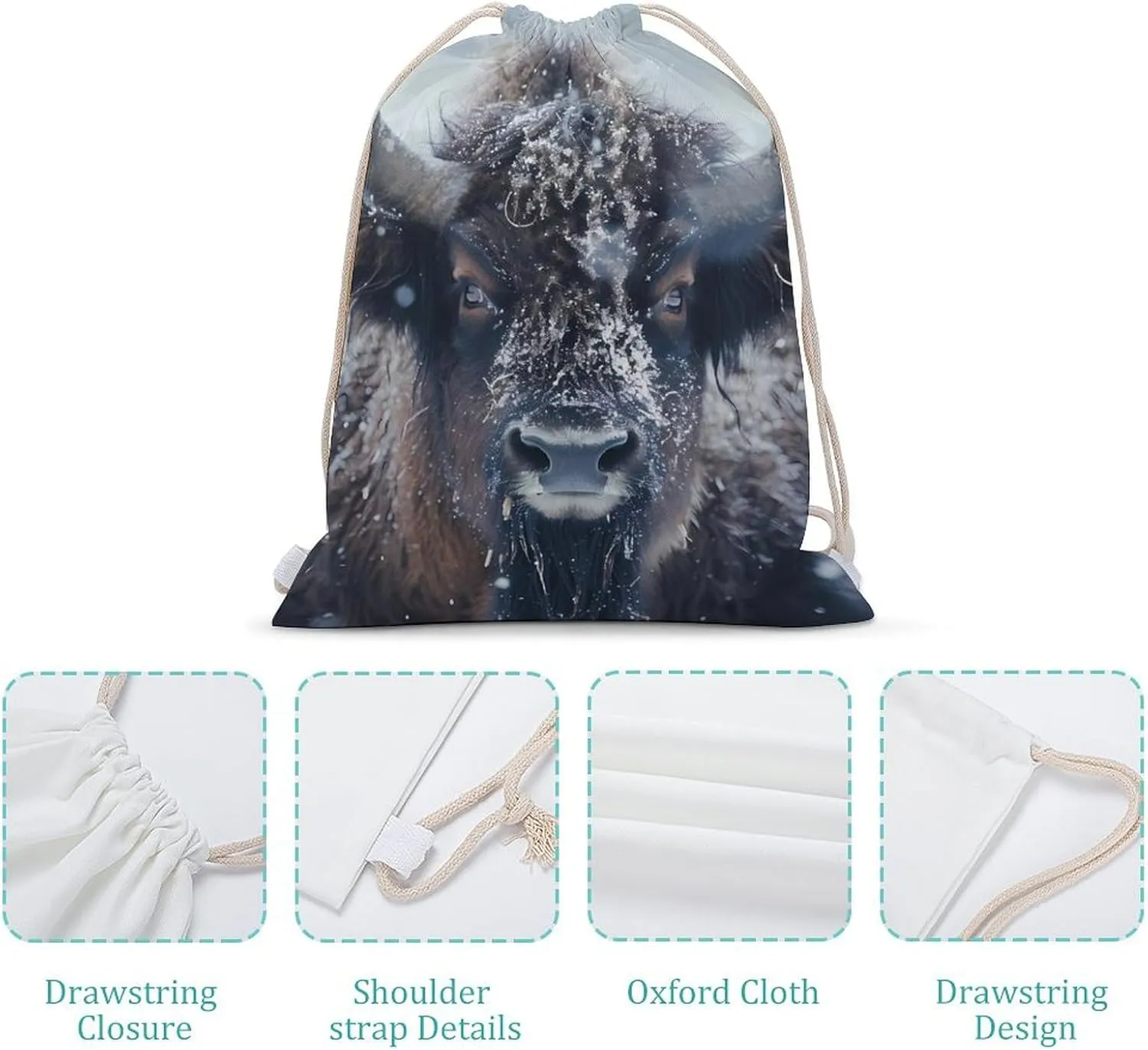 Bison Snowstorm Drawstring Backpack Lightweight Sports Gym Bag String Bag for Men Women 35x50cm