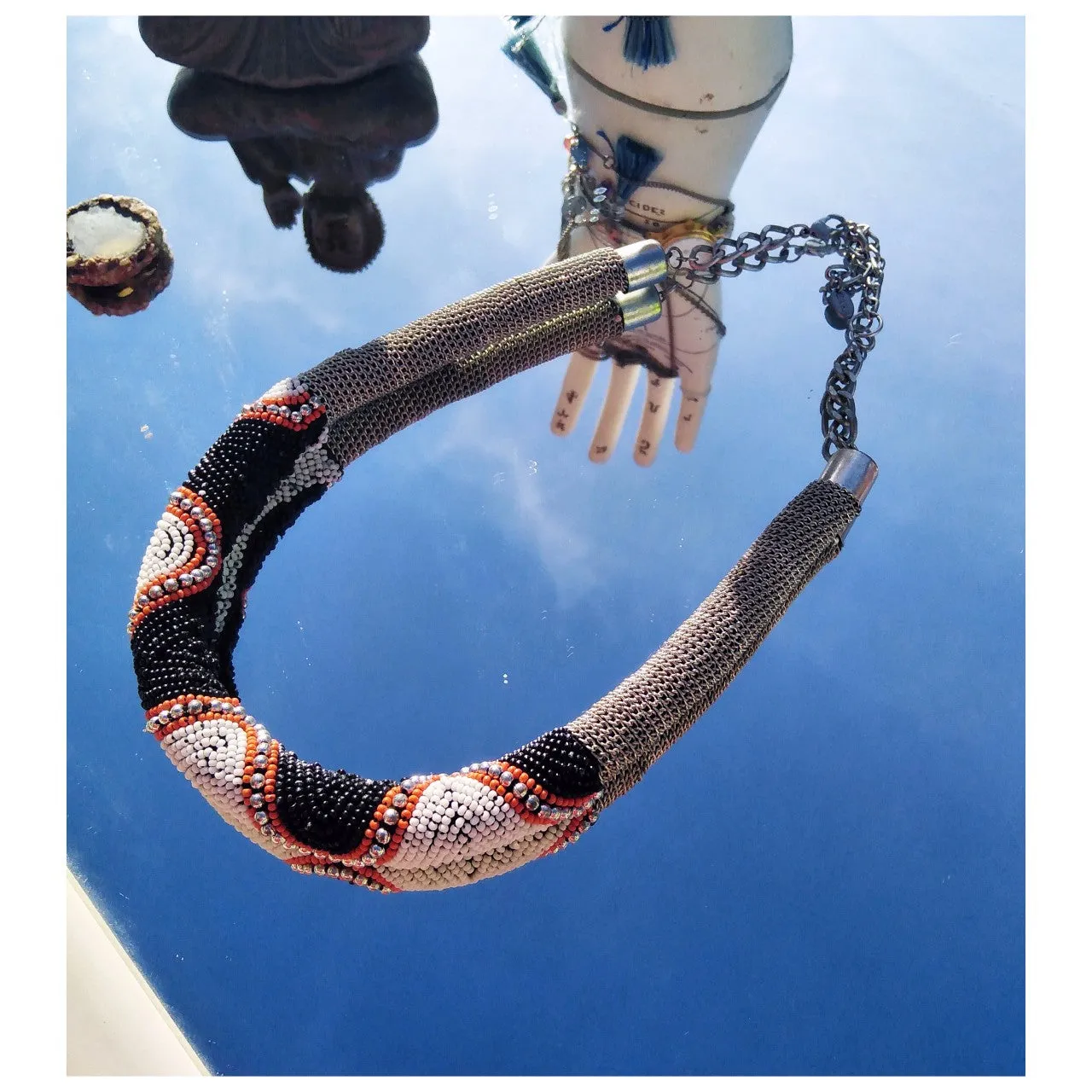 📿BLACK AND ORANGE STATEMENT NECKLACE