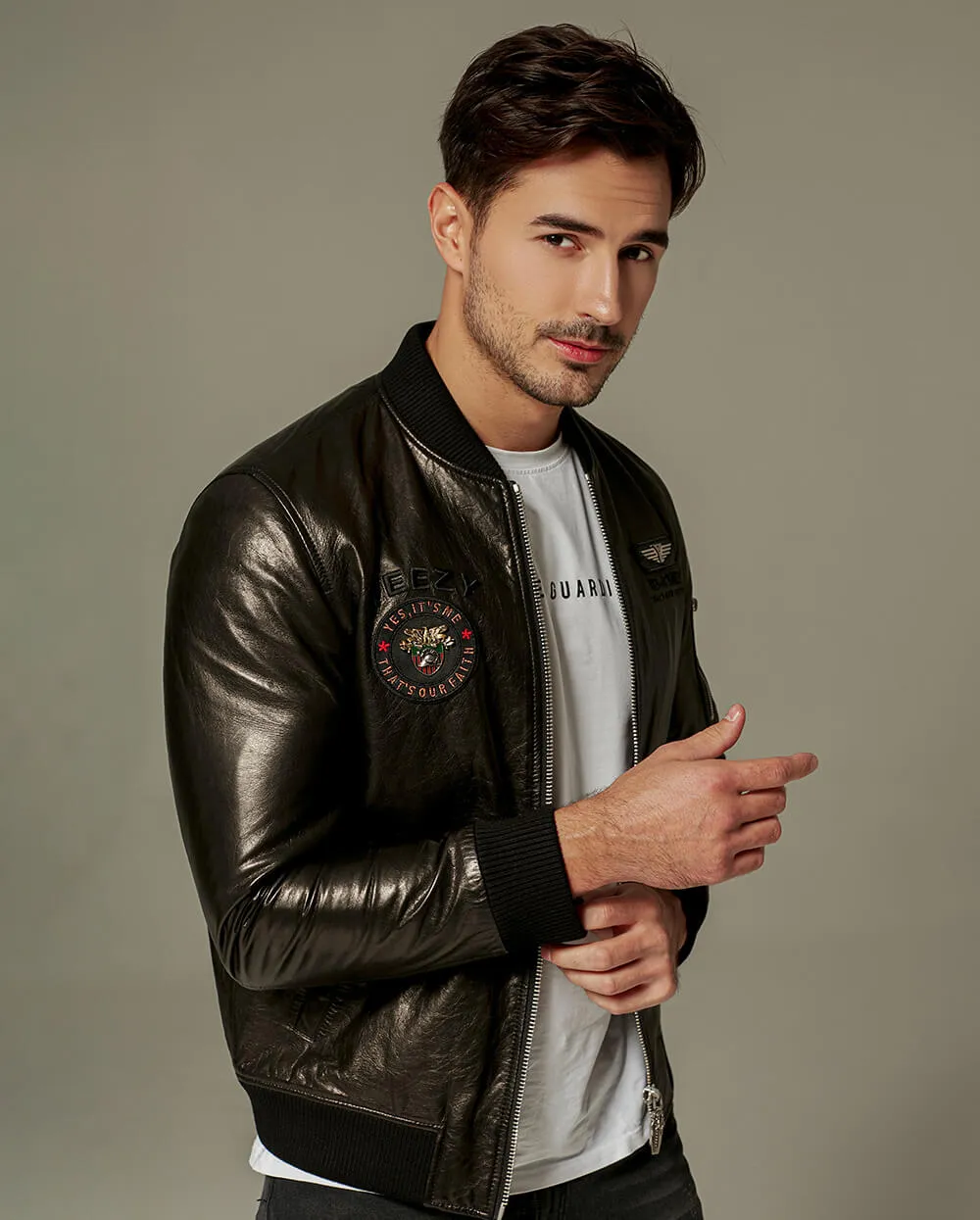Black Classic Embroidered Goatskin Varsity Bomber Jacket