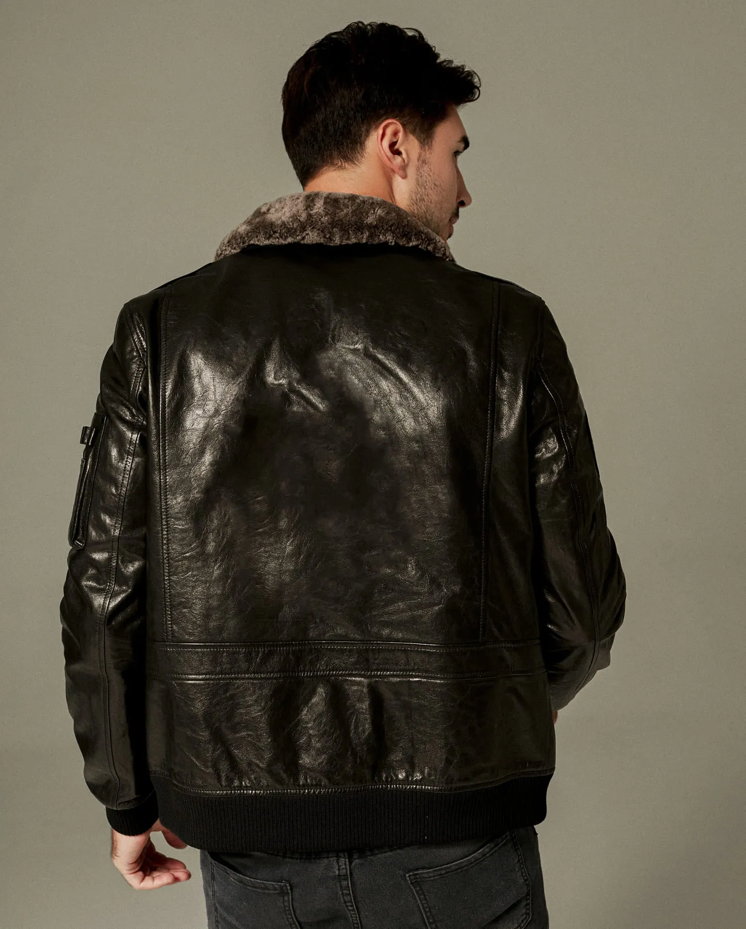 Black Classic Embroidered Goatskin Varsity Bomber Jacket