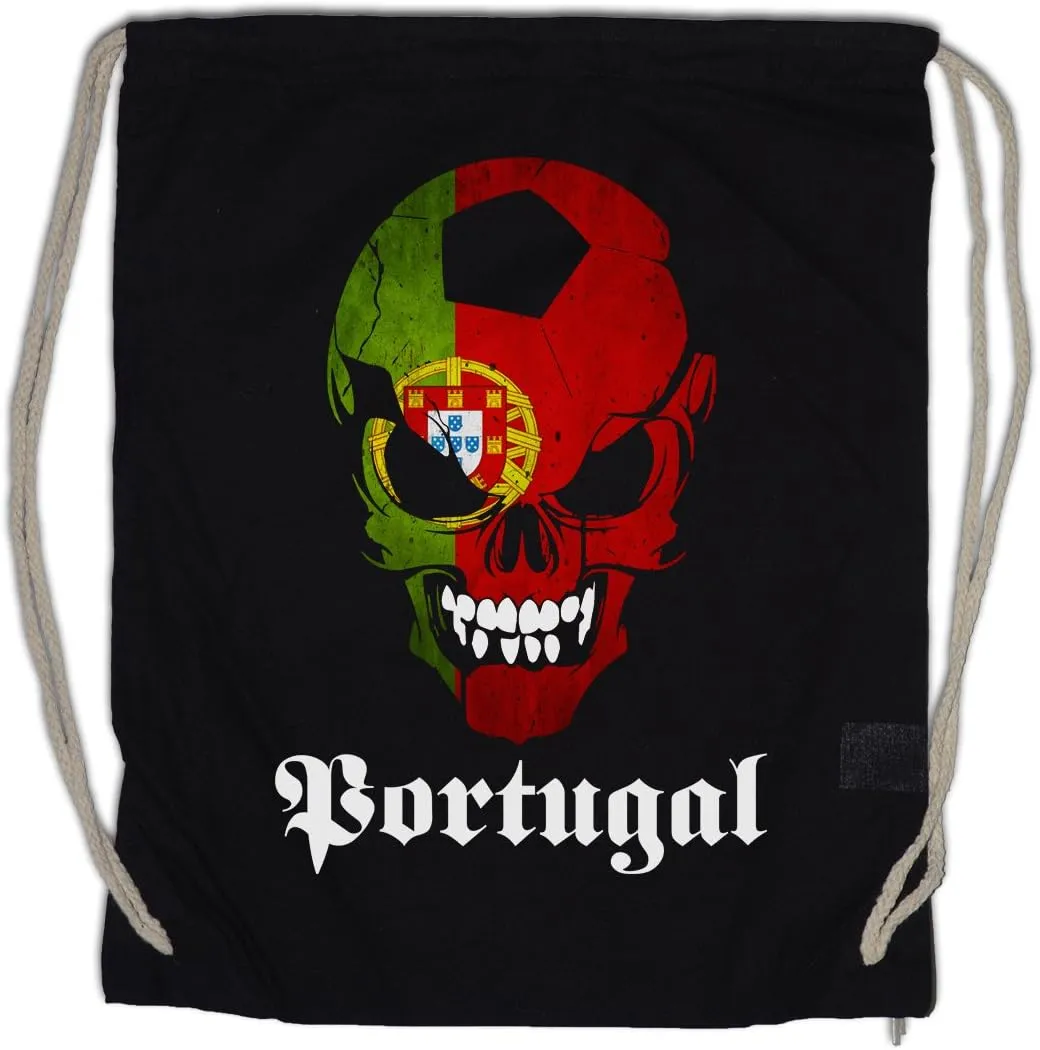 Black Classic Football Soccer Portugal Skull Flag Drawstring Bag Gym Sack