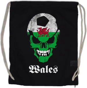 Black Classic Wales Football Soccer Skull Flag Drawstring Bag Gym Sack