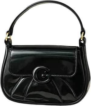 Black Glossy Pleated Handbag with G Logo – Chic and Versatile Purse