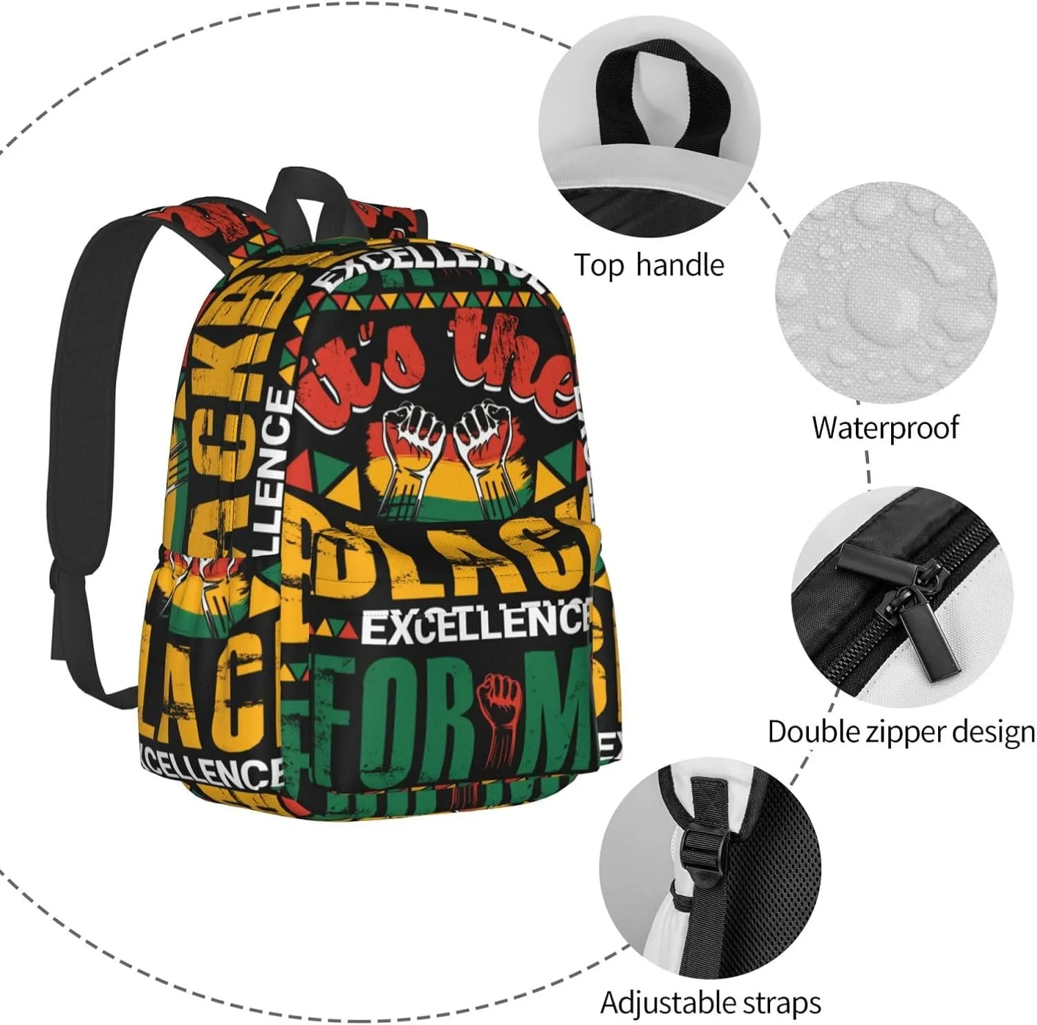 Black History Month It's The Excellent For Me Backpack Casual Laptop Backpack Large Capacity Double Shoulder Bag Travel Daypack For Women Men