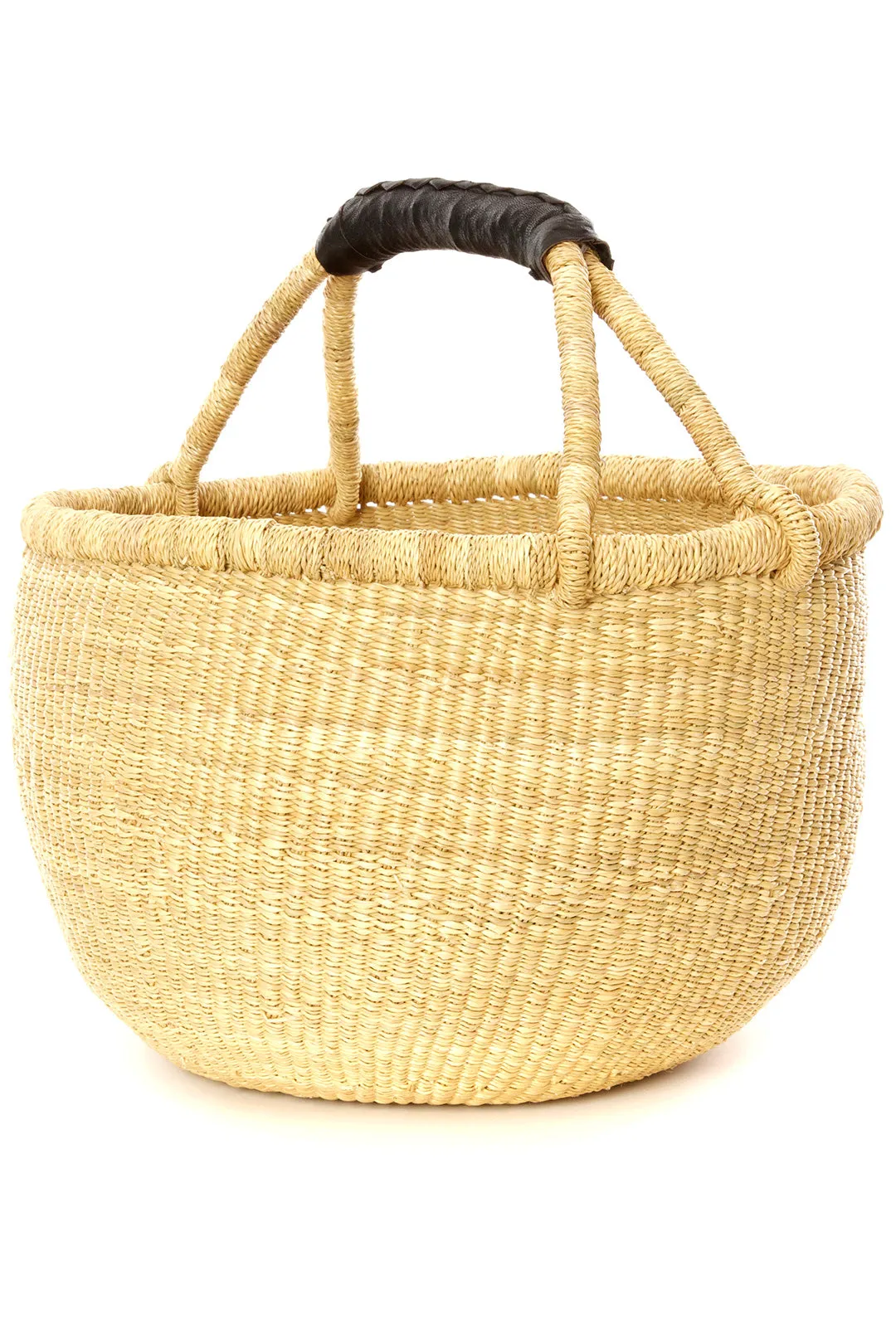 Black Leather Handled Natural Bolga Basket
