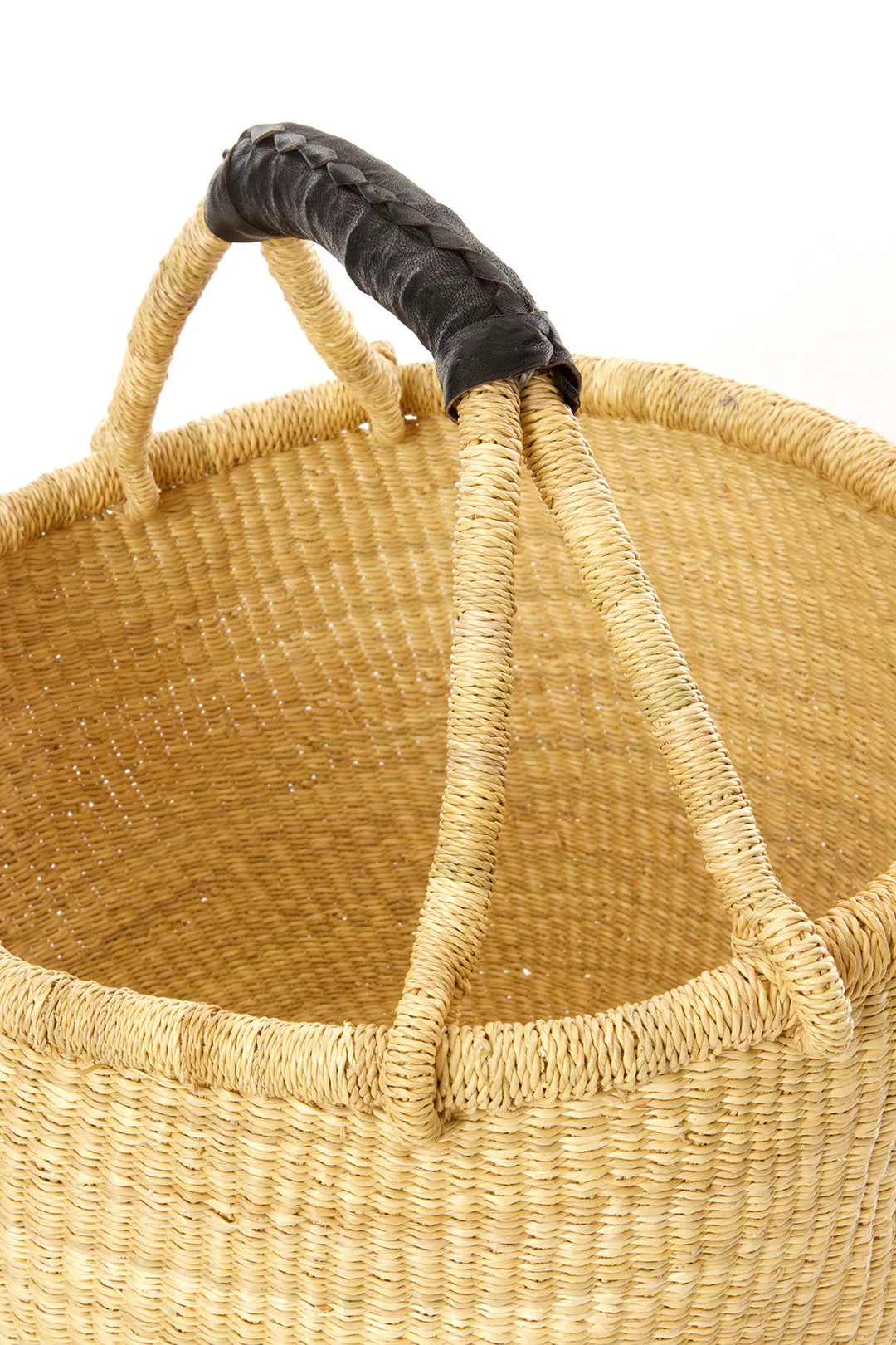 Black Leather Handled Natural Bolga Basket