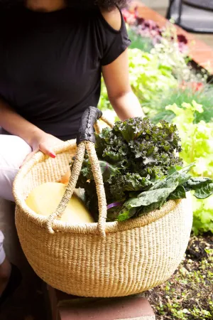 Black Leather Handled Natural Bolga Basket