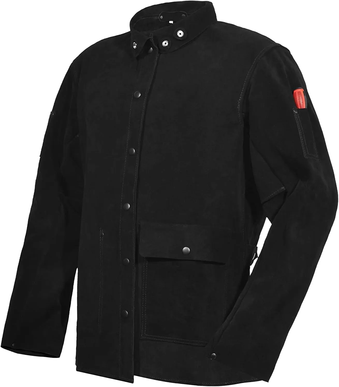Black Leather Welding Jacket, Heavy Duty FR Split Cowhide Leather Work Safety Jackets, Welder Jackets for Men & Women