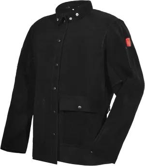 Black Leather Welding Jacket, Heavy Duty FR Split Cowhide Leather Work Safety Jackets, Welder Jackets for Men & Women