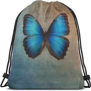 Blue Butterfly Drawstring Bags Backpack Bag Vintage Animal Bird Oil Painting Magical Fantasy Butterflies Sport Gym Sack Drawstring Bag String Bag Yoga Bag for Men Women