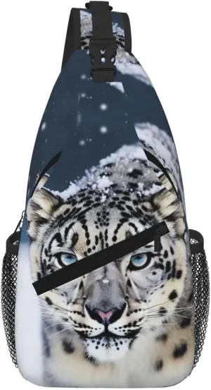 Blue Eyed Snow Leopard Sling Bag For Women Men Travel Hiking Backpack Crossbody Shoulder Chest Bags Casual Daypack