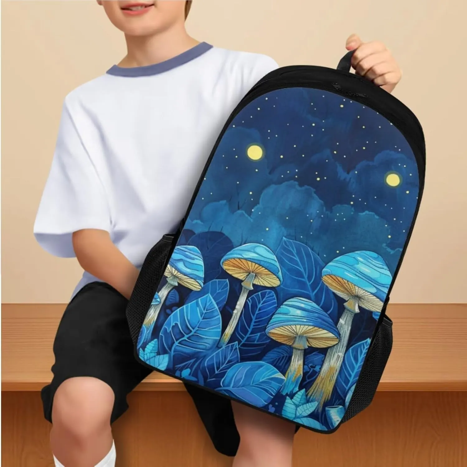Blue Mushroom Backpack for School Girls With Lunch Bag School Bags for Teen Boys Back to School Personalized Bookbag for Girls School Backpack,Travel/Picnic Backpack