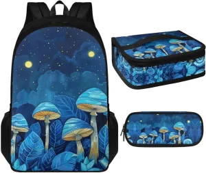 Blue Mushroom Backpack for School Girls With Lunch Bag School Bags for Teen Boys Back to School Personalized Bookbag for Girls School Backpack,Travel/Picnic Backpack