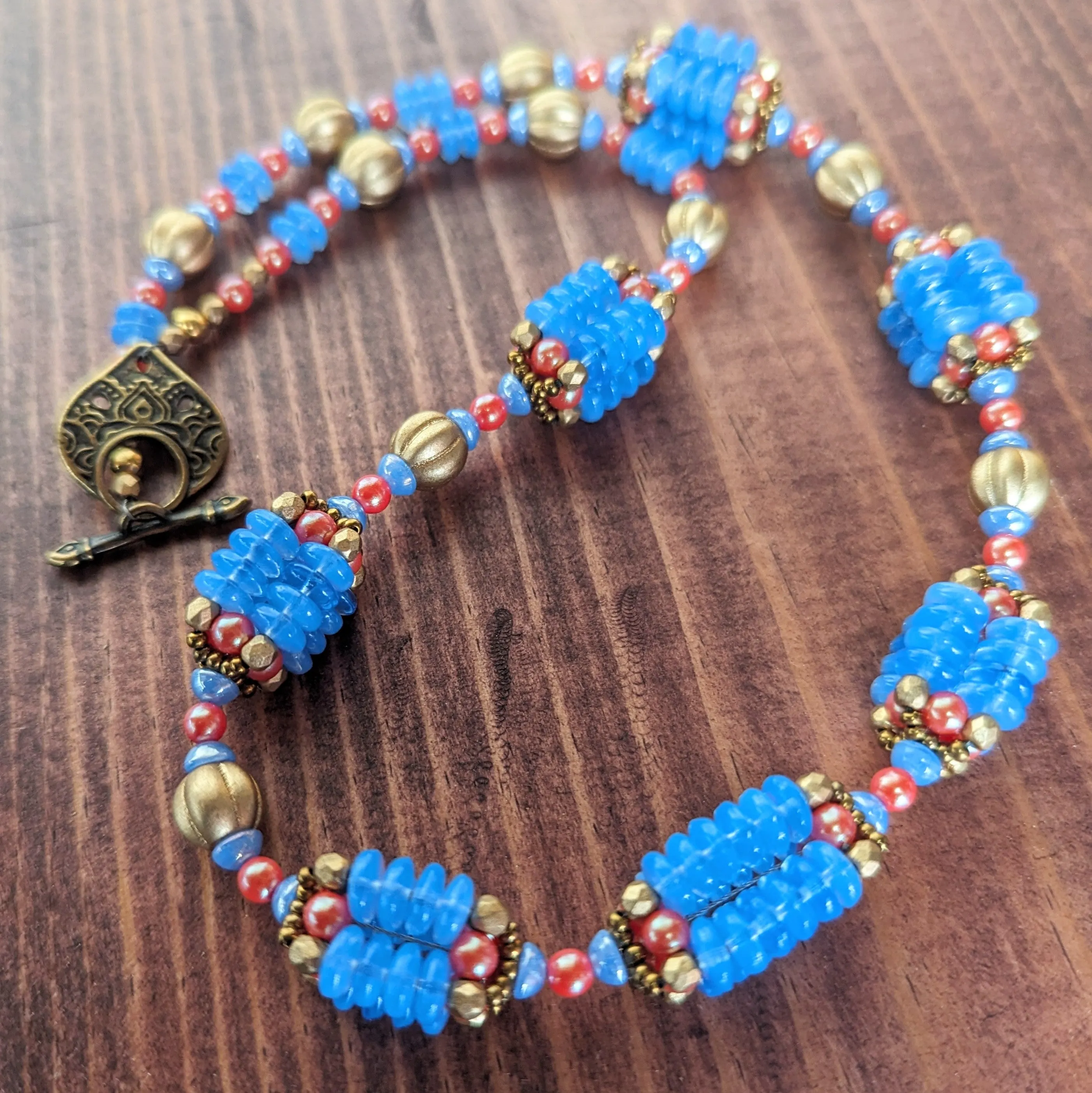 Blue Opal, Payapa and Gold Woven Bead Necklace