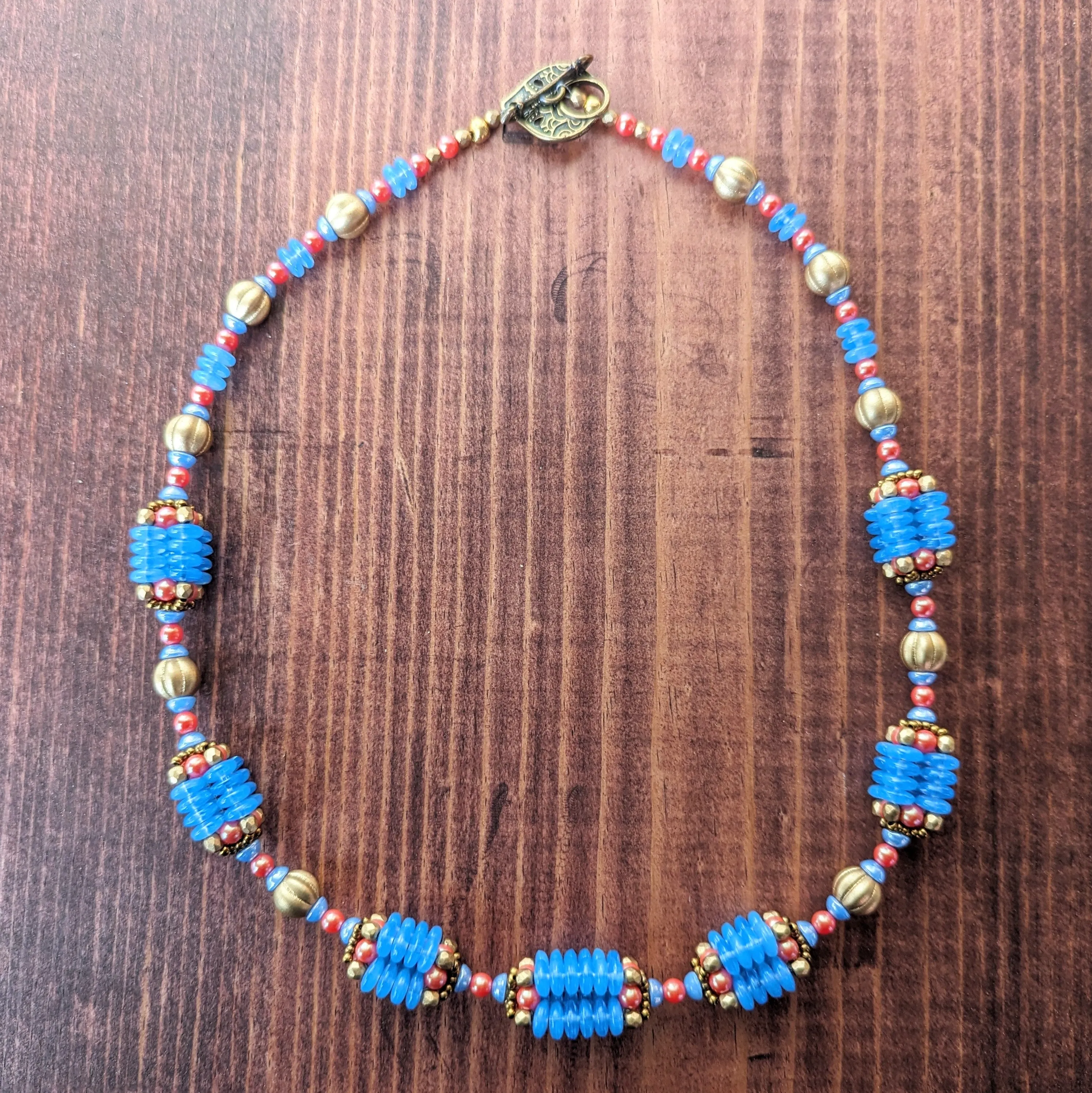 Blue Opal, Payapa and Gold Woven Bead Necklace