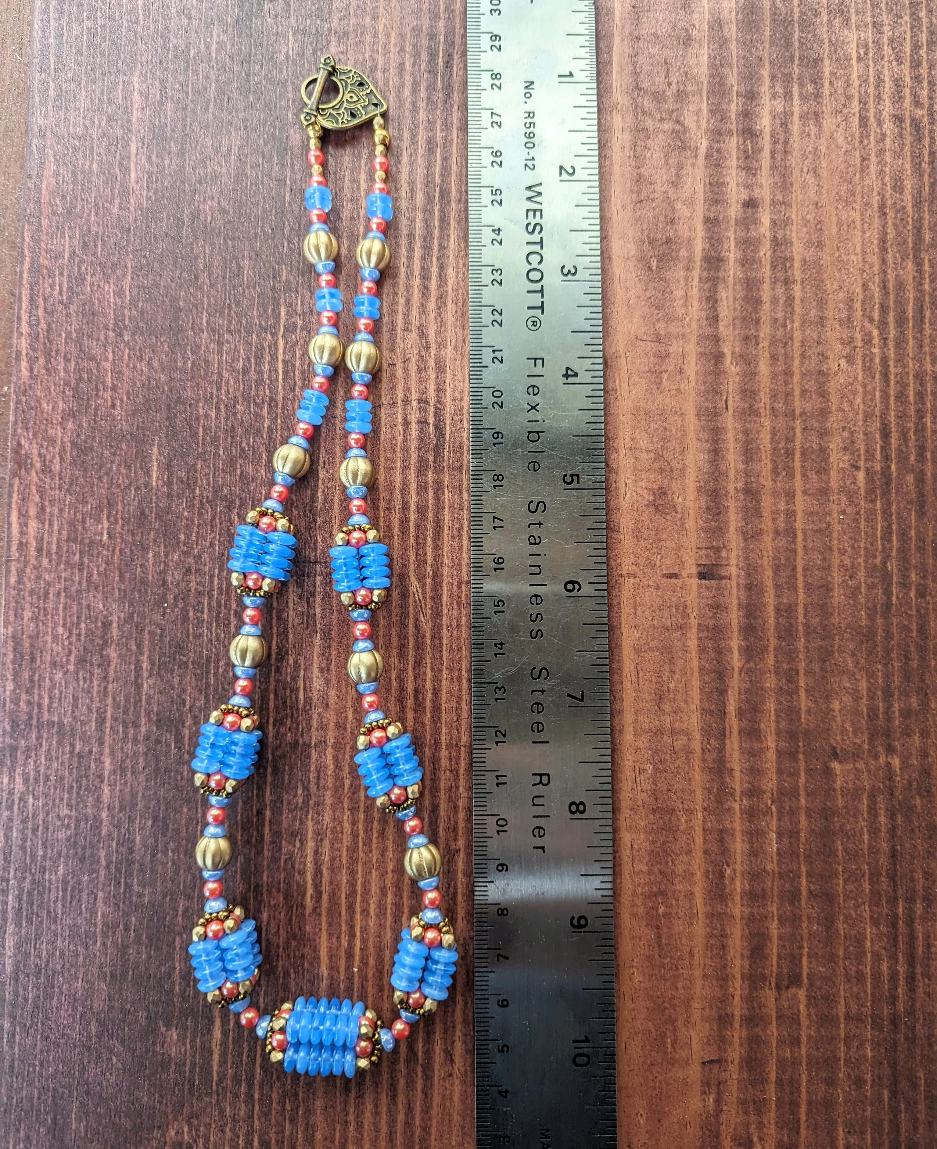 Blue Opal, Payapa and Gold Woven Bead Necklace
