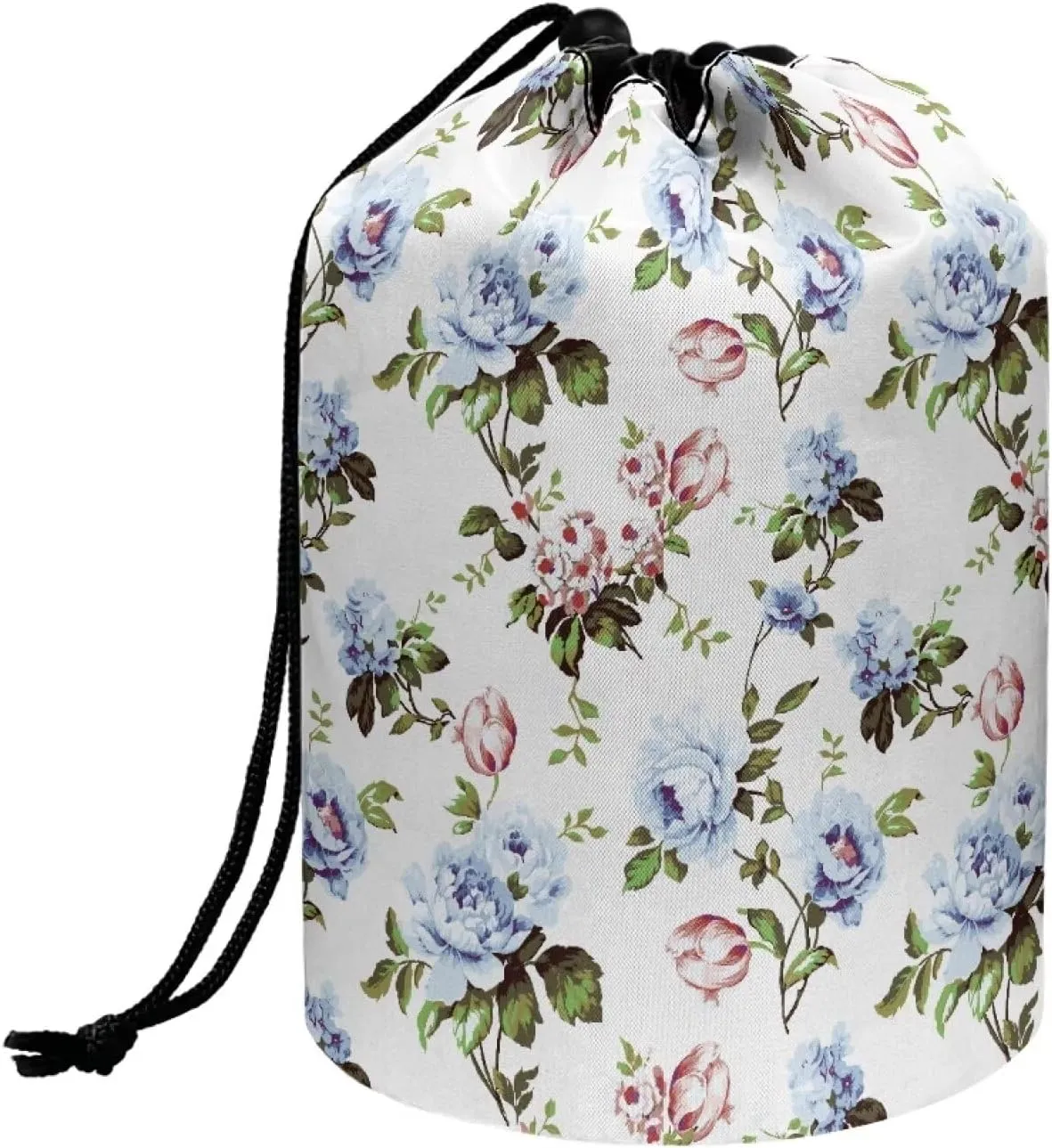 Blue Rose drawstring makeup bag opens flat collapsible makeup bag travel essentials for women portable lazy drawstring makeup bag travel cosmetic pouch toiletry travel toiletry bag