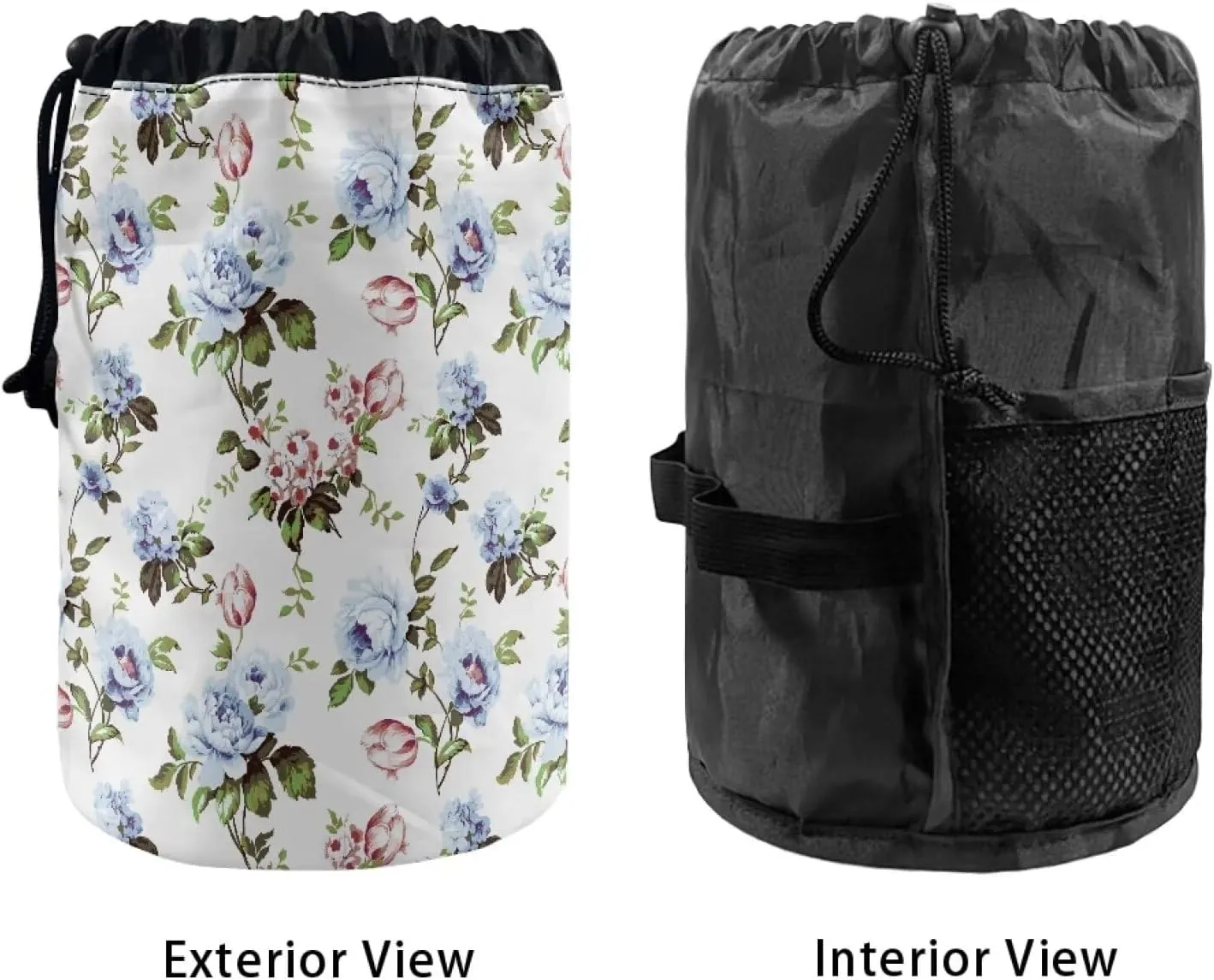 Blue Rose drawstring makeup bag opens flat collapsible makeup bag travel essentials for women portable lazy drawstring makeup bag travel cosmetic pouch toiletry travel toiletry bag