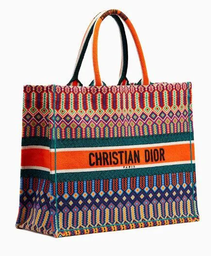 Book Tote Bag in Multi-Coloured Embroidered Canvas